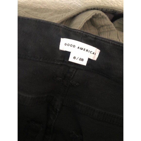Good American Women’s Skinny Jeans Size 6 / 28 Black Distressed High Rise Denim - Picture 8 of 12
